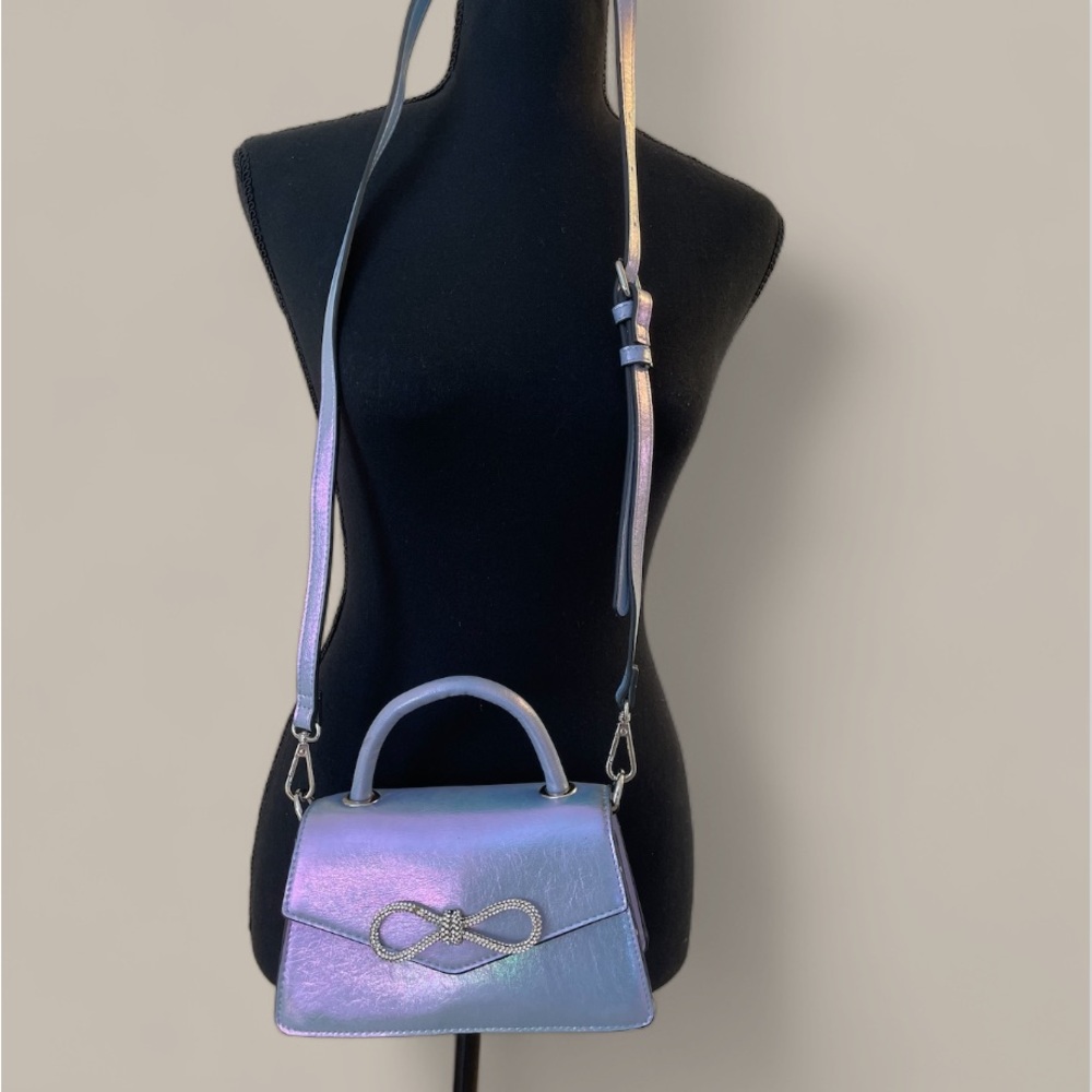 ALDO Holographic Flap-Over Shoulder Bag rhinestone silver bow retro small bag - Picture 3 of 6